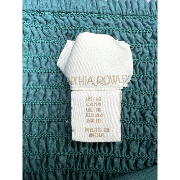 Cynthia Rowley Green & White Floral Strapless Midi Dress Elastic Smocked Back 14 - Picture 4 of 13